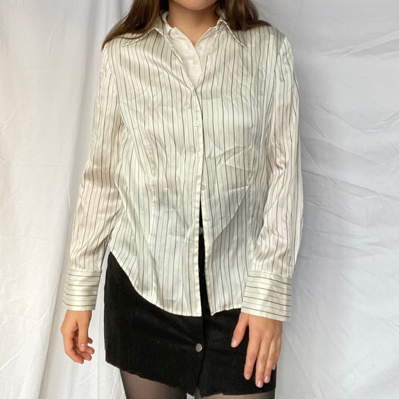 Black and white silk striped blouse French vintage - Picture 2 of 14